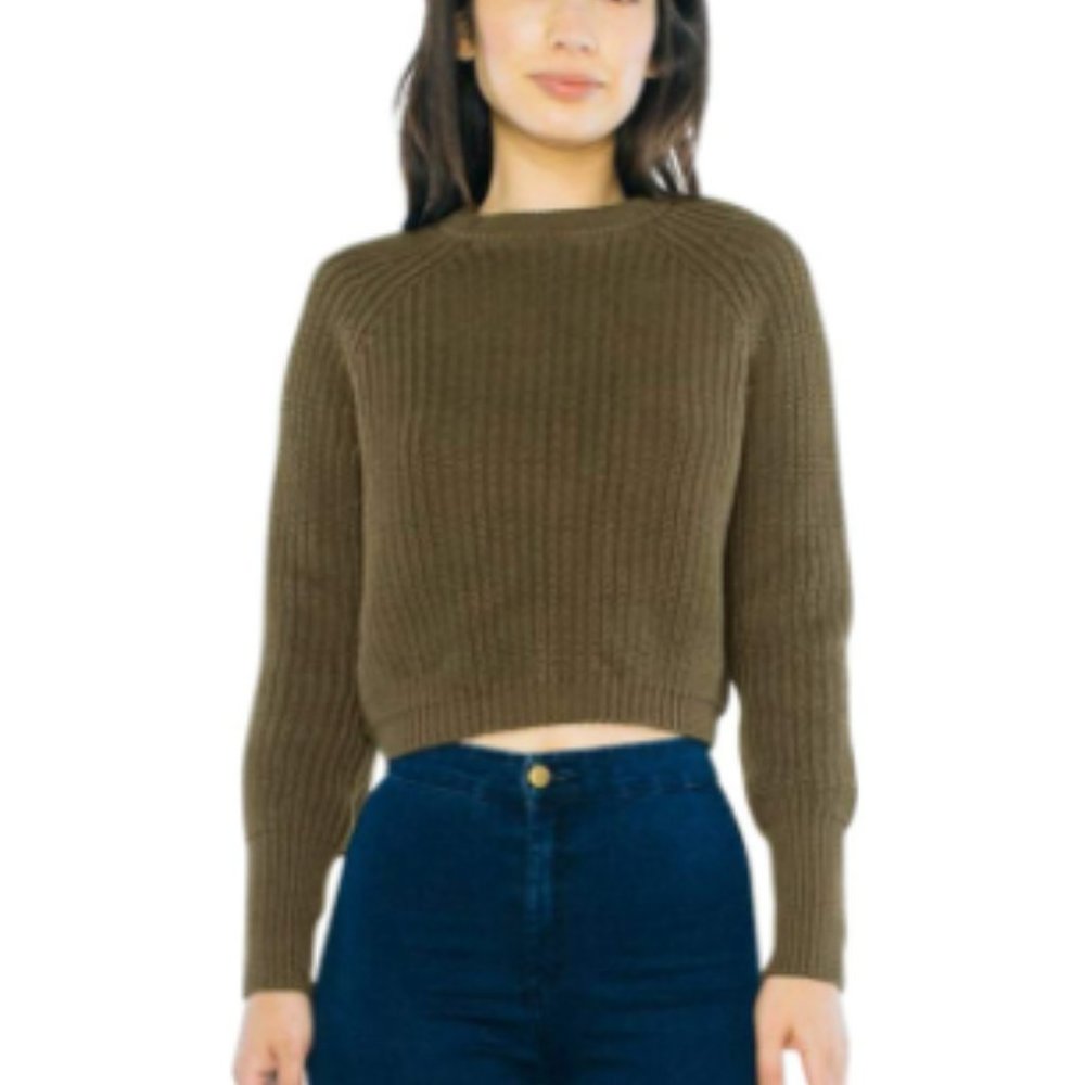 AA olive cropped pullover sweater